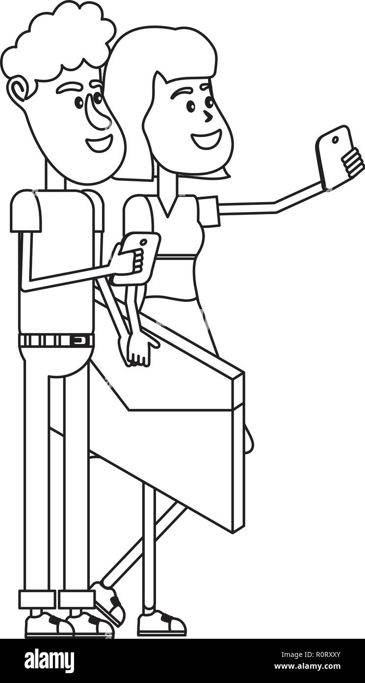 couple and email technology isometric in black and white Stock Vector ...