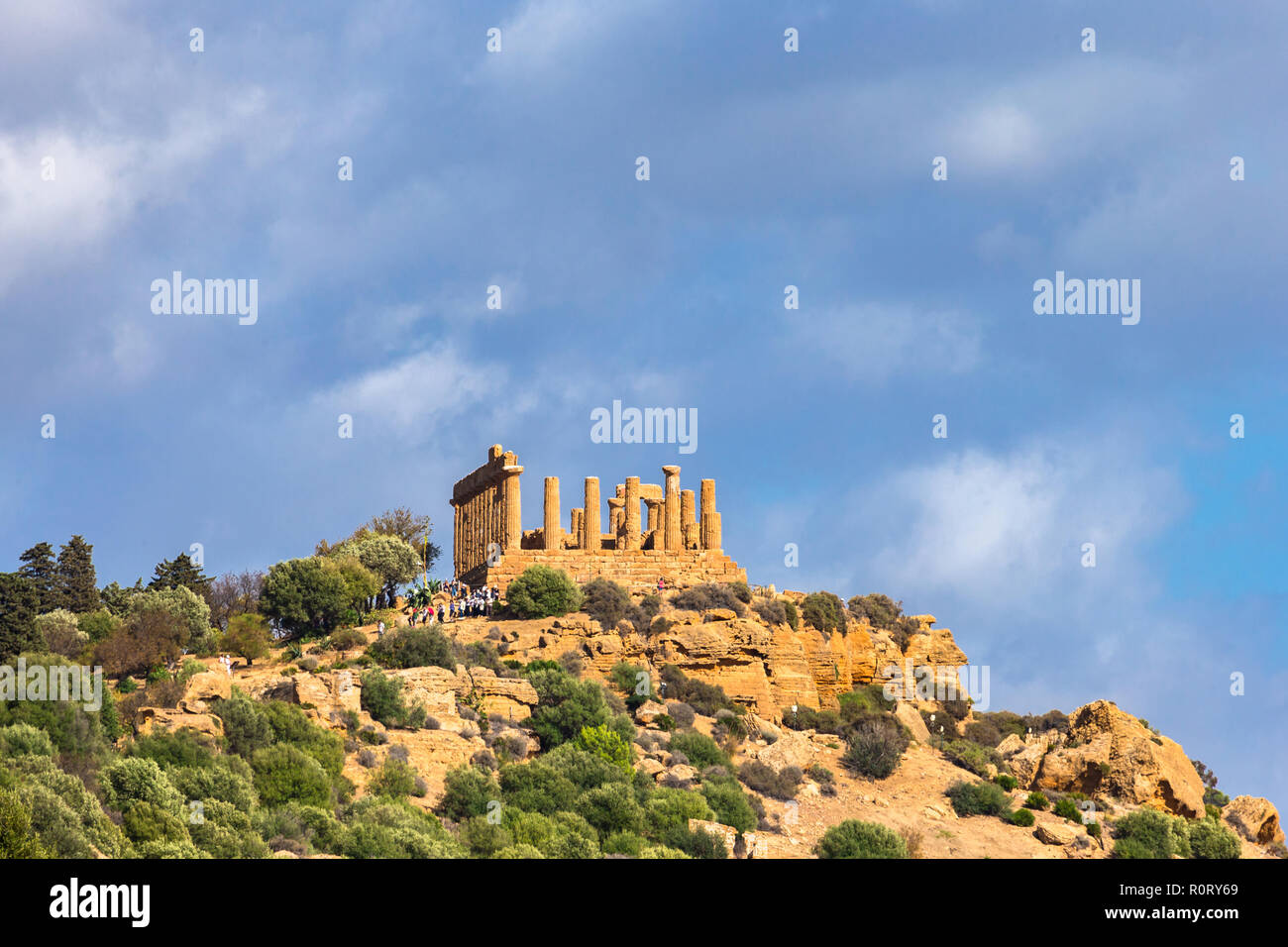 Valley of the Temples (Valle dei Templi) - valley of an ancient Greek Temple ruins built in the 5th century BC, Agrigento, Sicily, Italy. Stock Photo