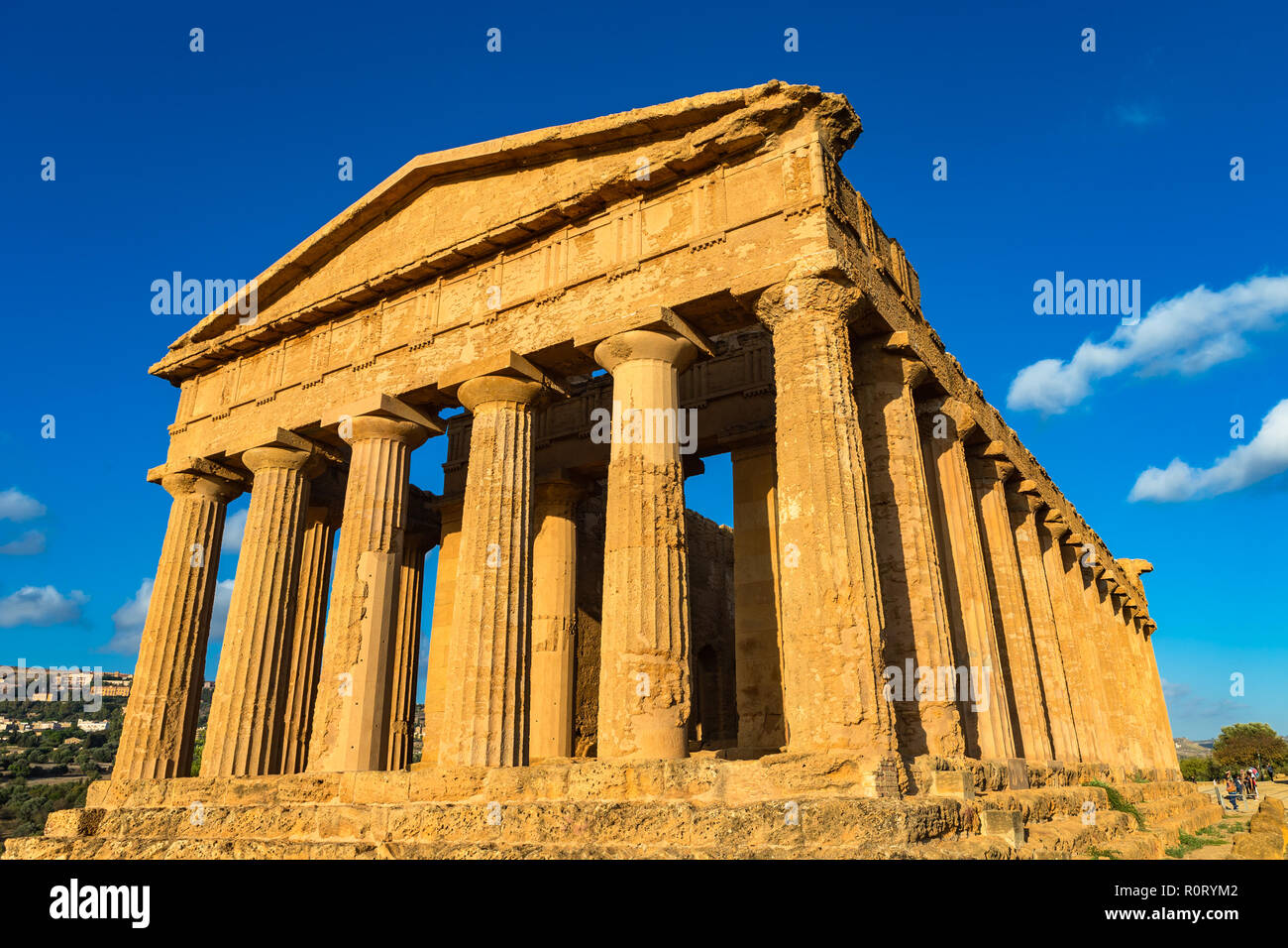 Temple of Concordia, located in the park of the Valley of the Temples in Agrigento, Sicily, Italy. Stock Photo