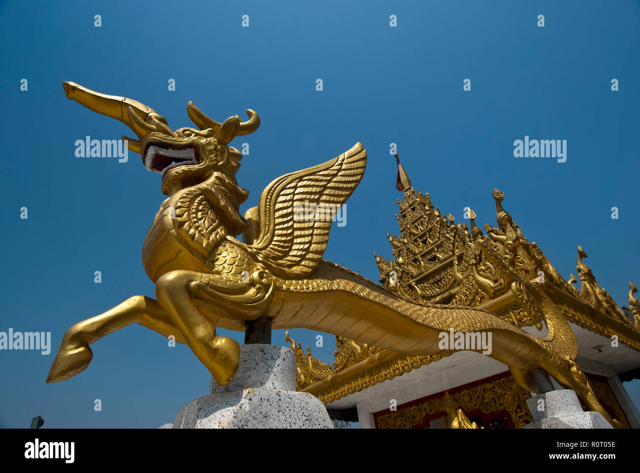 Golden Temple located at Balaghata in Bandarban town. It was built by the Government of Myanmar as a symbol of friendship between Bangladesh and Myanm Stock Photo