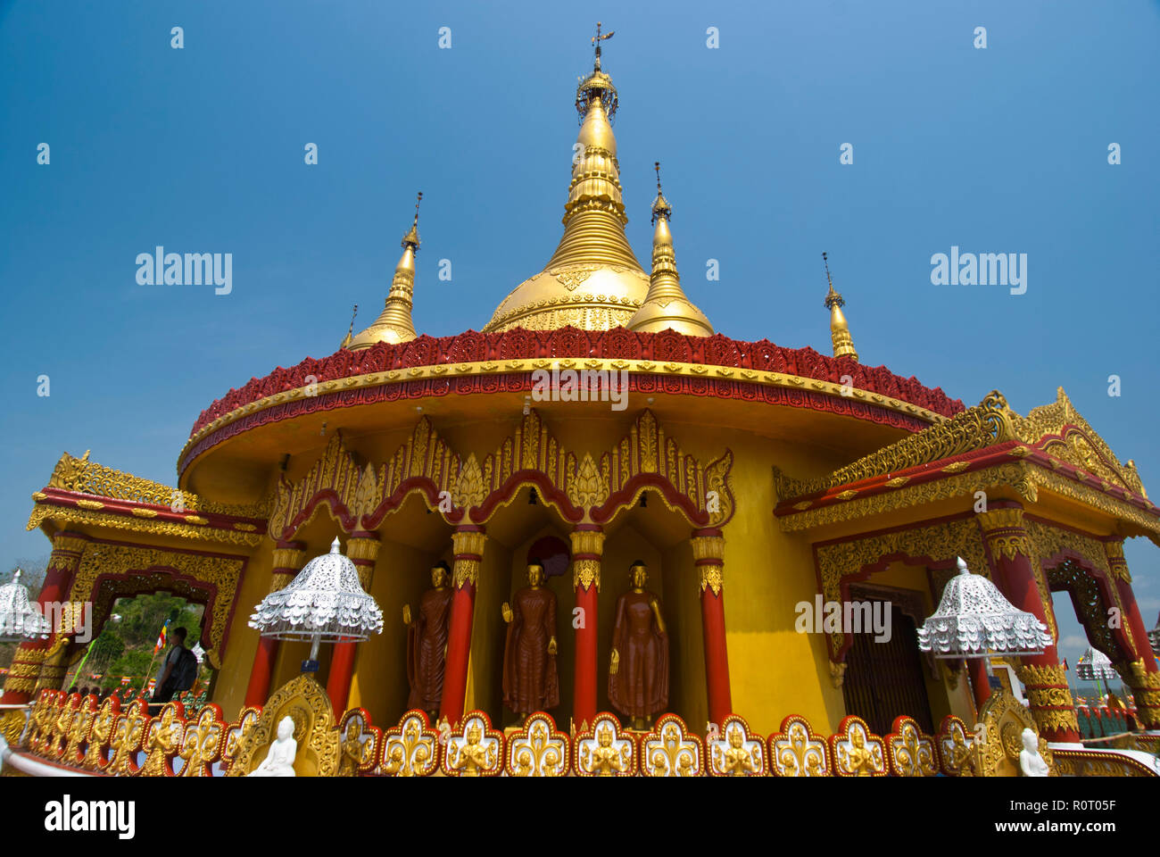 Golden Temple located at Balaghata in Bandarban town. It was built by the Government of Myanmar as a symbol of friendship between Bangladesh and Myanm Stock Photo