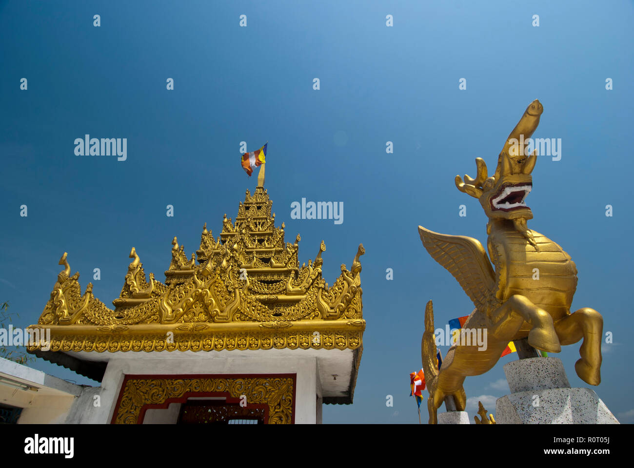 Golden Temple located at Balaghata in Bandarban town. It was built by the Government of Myanmar as a symbol of friendship between Bangladesh and Myanm Stock Photo