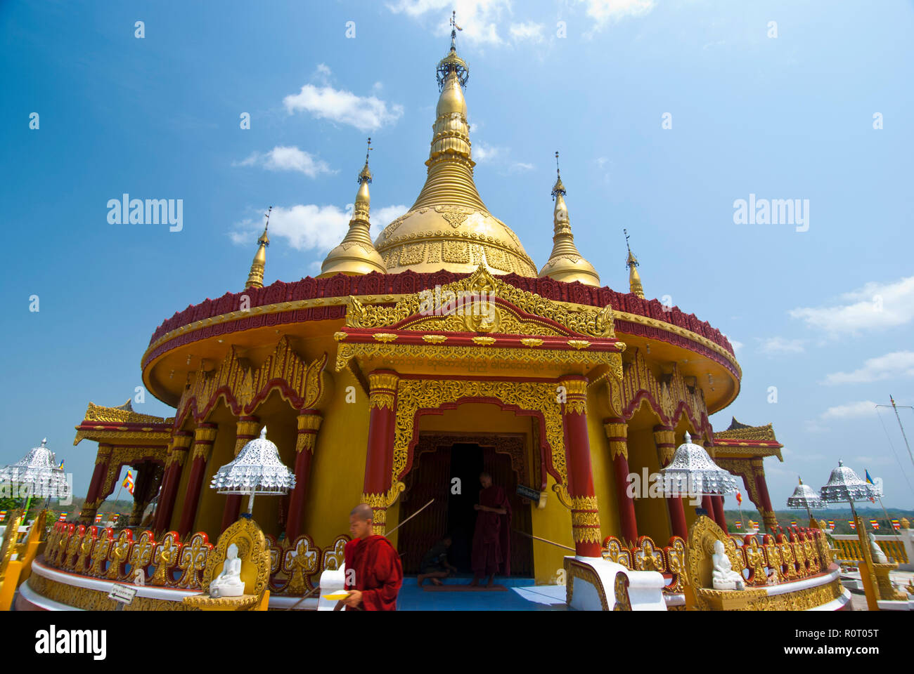 Golden Temple located at Balaghata in Bandarban town. It was built by the Government of Myanmar as a symbol of friendship between Bangladesh and Myanm Stock Photo