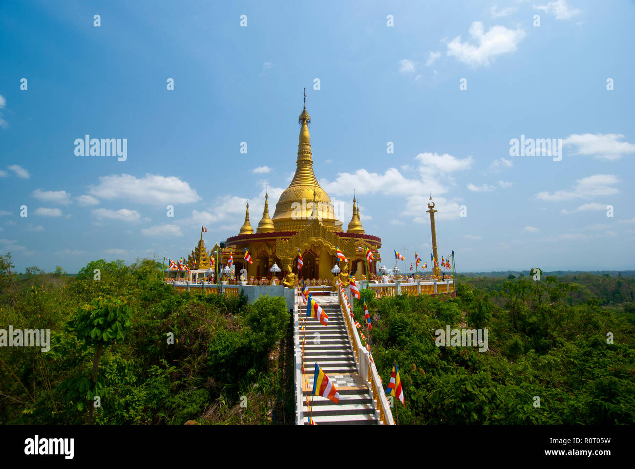 Golden Temple located at Balaghata in Bandarban town. It was built by the Government of Myanmar as a symbol of friendship between Bangladesh and Myanm Stock Photo