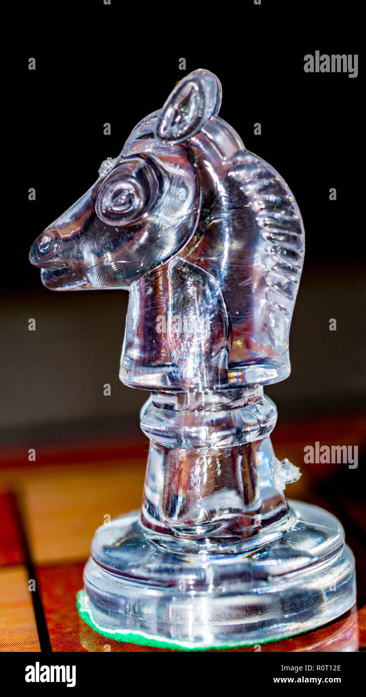 closeup of glass knight chess figure Stock Photo Alamy