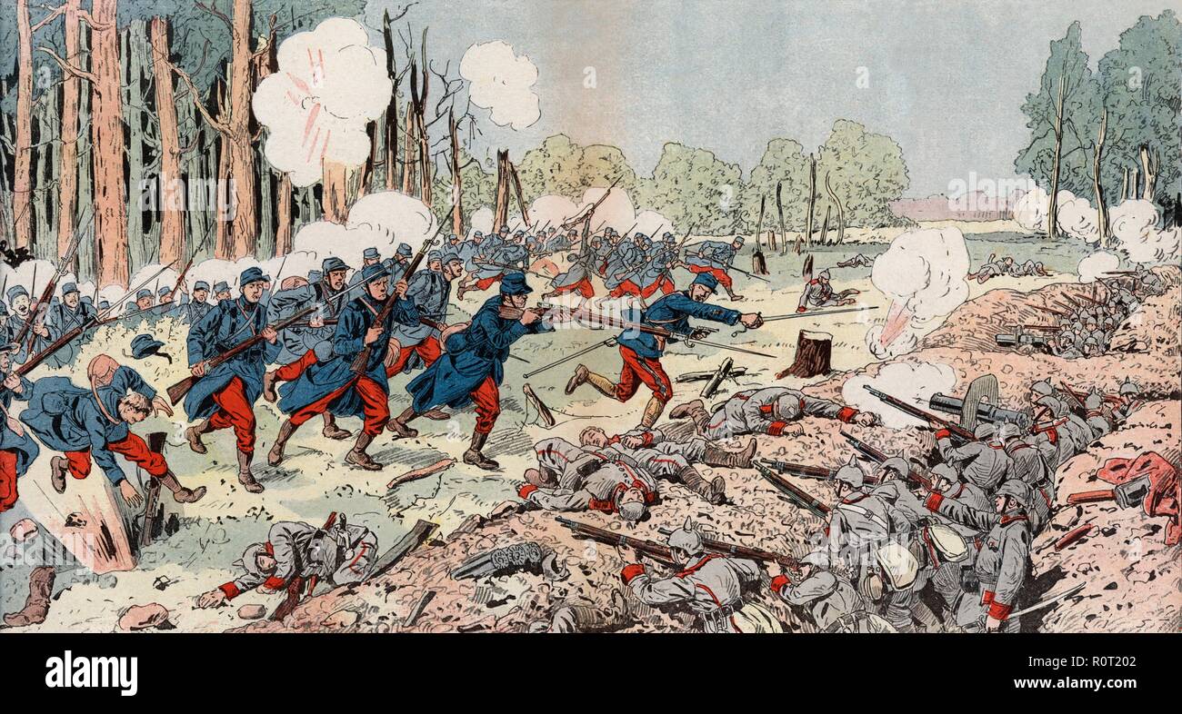 Primera guerra mundial (1914-1918). Batalla del Aisne. El ejército francés cruza el rio Aisne atacando posiciones alemanas. Septiembre de 1914. Stock Photo