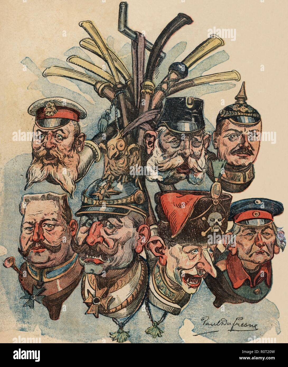 Primera guerra mundial (1914-1918). Caricaturas de dirigentes militares de la alianza austroalemana. Año 1914. Stock Photo