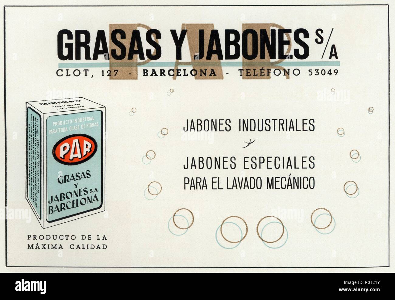 Publicidad de Jabones Par para el lavado industrial. Barcelona, año 1944  Stock Photo - Alamy