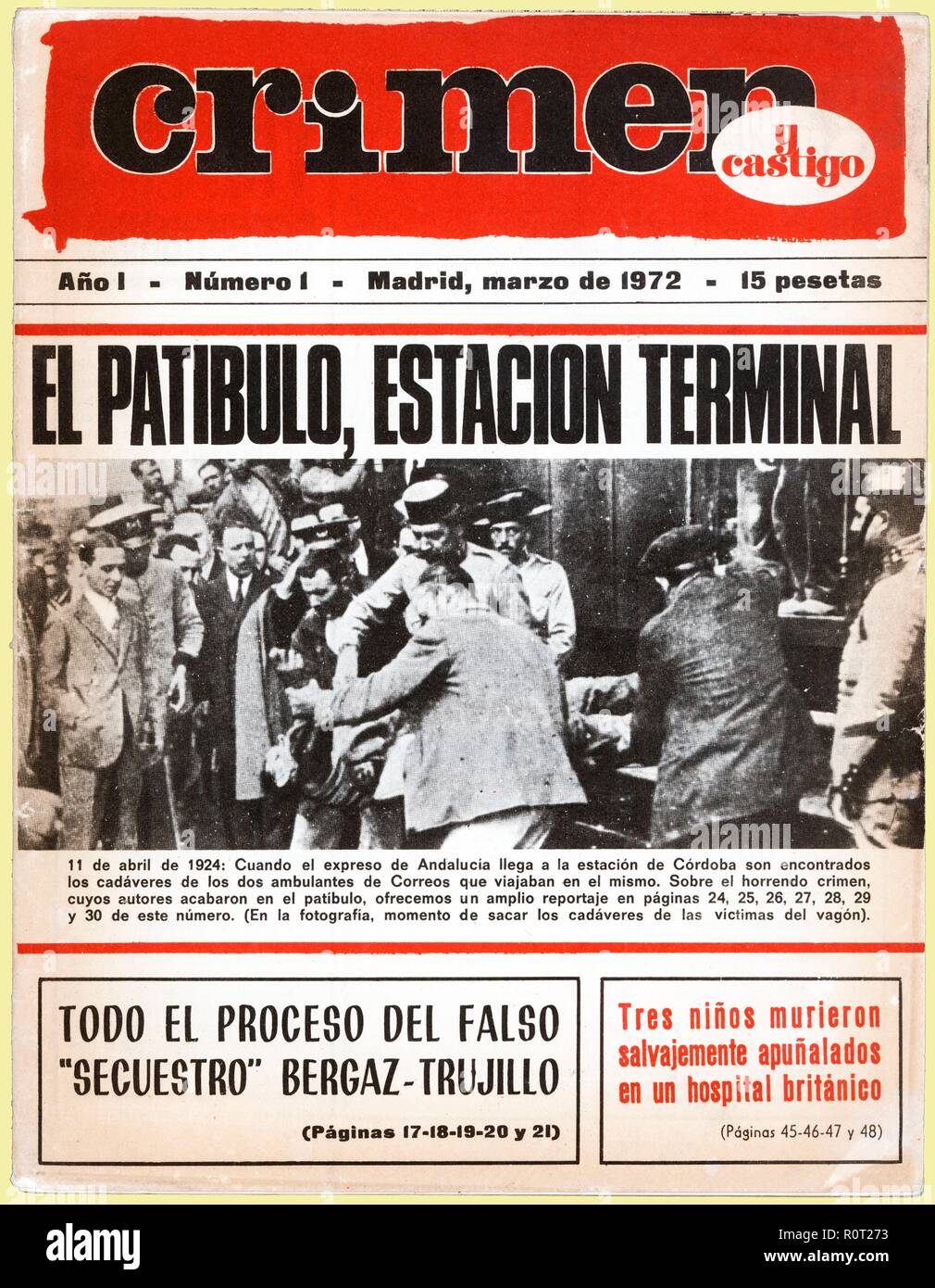 Portada de la revista de sucesos Crimen y castigo, año uno, número uno. Madrid, año 1972. Stock Photo