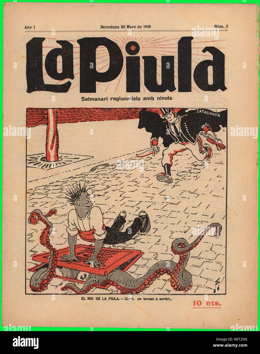 Portada del semanario regionalista La Piula, número dos, editada en Barcelona, marzo de 1916. Stock Photo