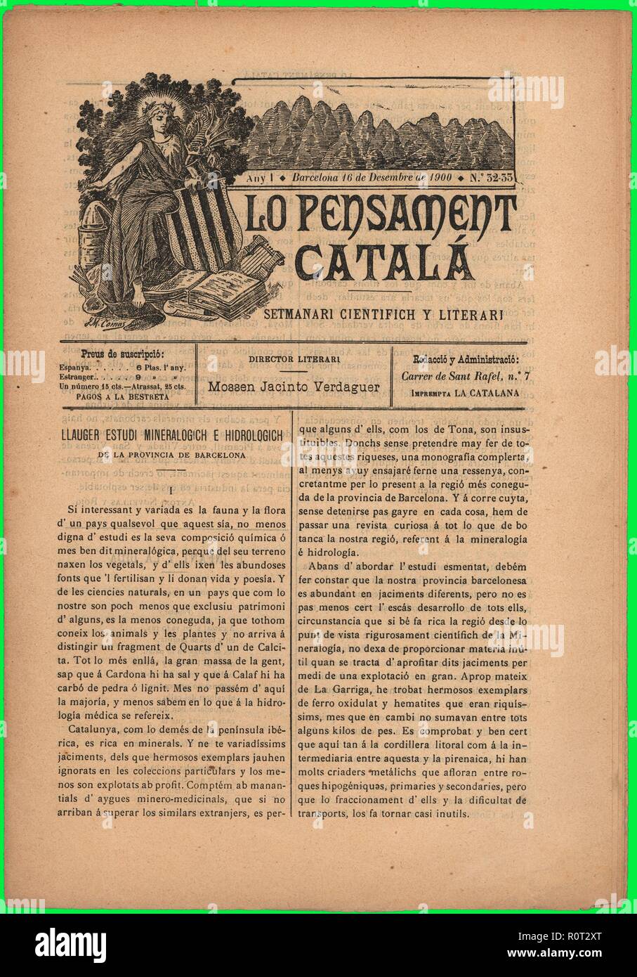 Portada de la revista científica y literaria Lo Pensament Catalá, editada en Barcelona, diciembre de 1900. Stock Photo