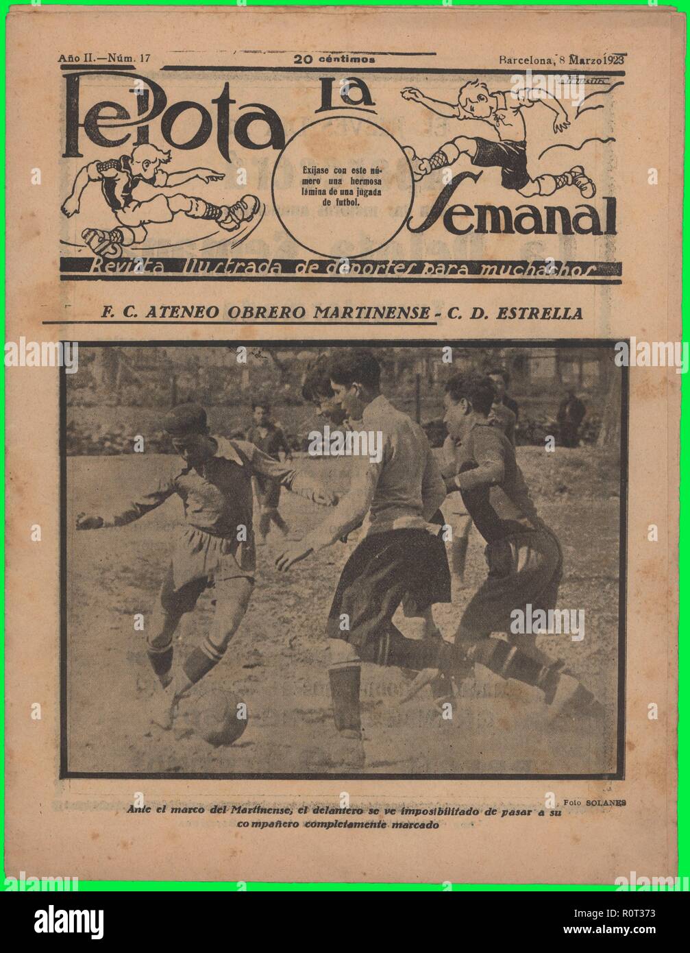 Portada de la revista de deportes La Pelota Semanal, editada en Barcelona, marzo de 1923. Stock Photo
