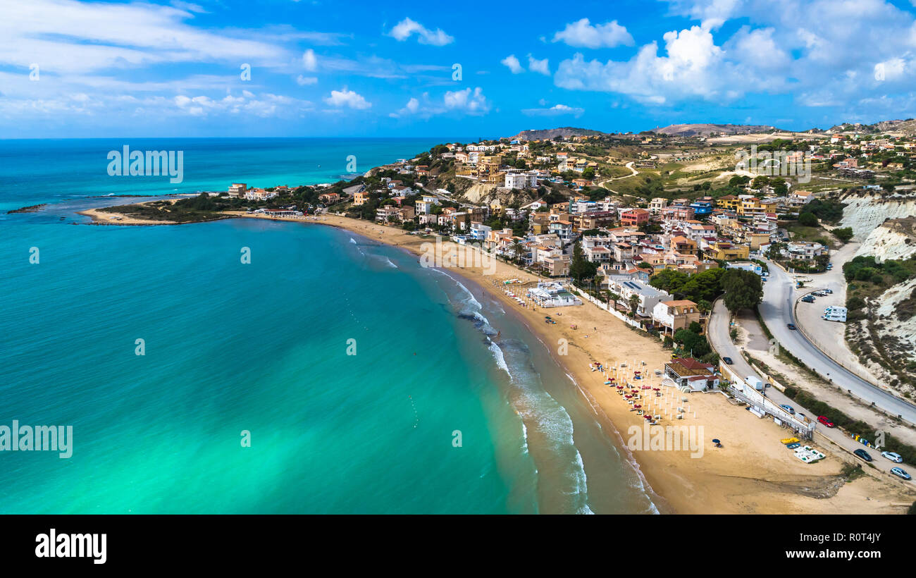 Realmonte Aerial. Public beach near The Scala dei Turchi. Realmonte, near Porto ...