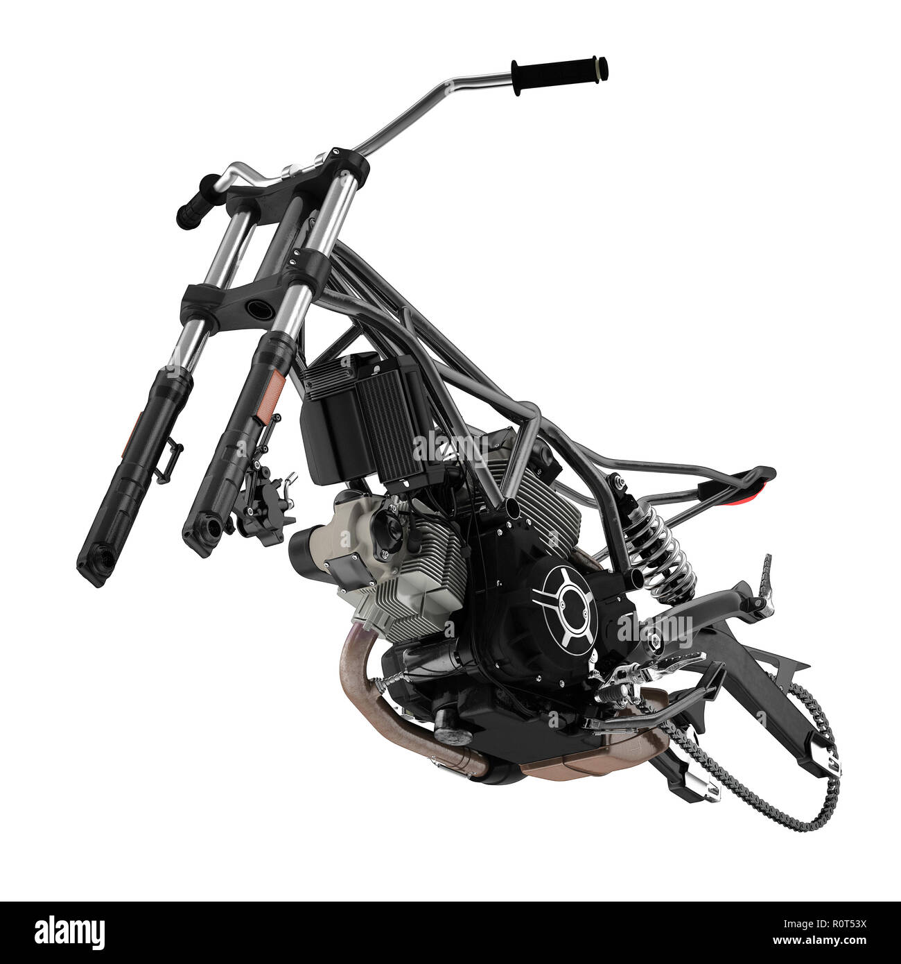 Motor bike Engine block and Frame on white. 3D illustration Stock Photo