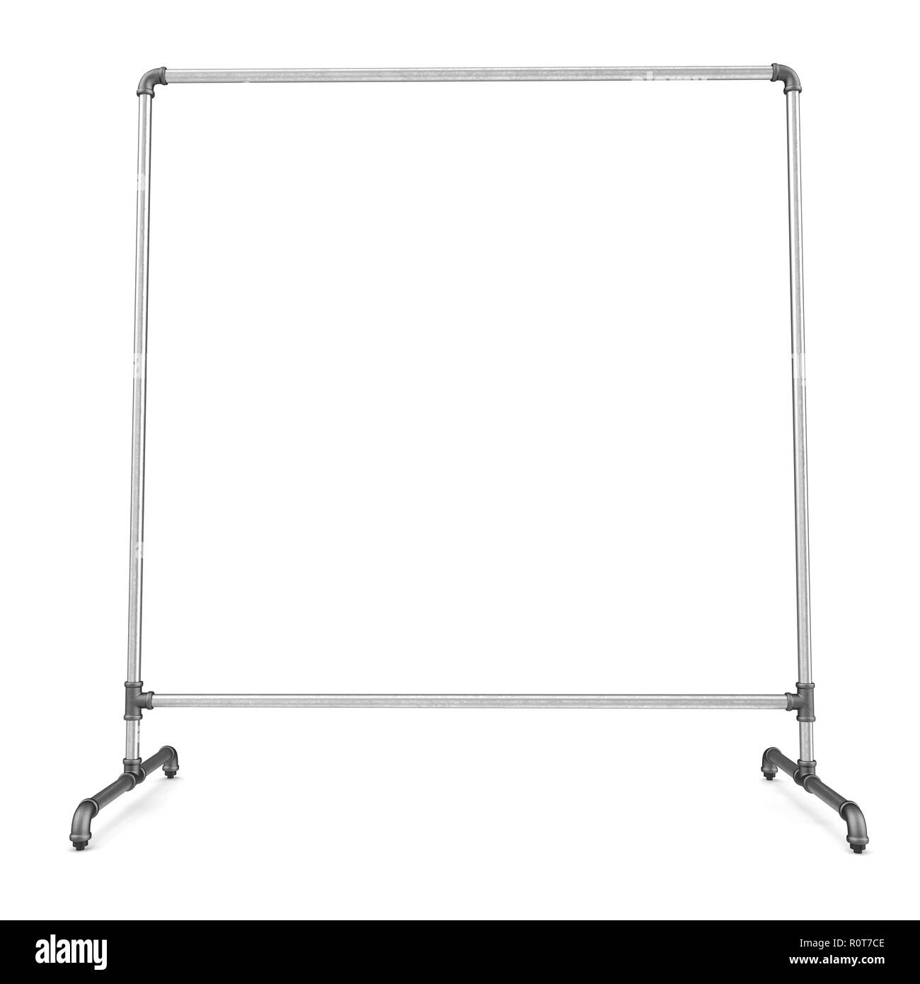 Empty Metall Clothing Display Rack on white. Front view. 3D illustration Stock Photo