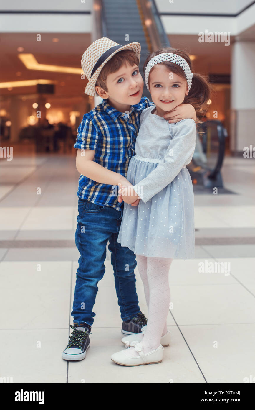 Group Portrait Of Two White Caucasian Cute Adorable Funny Children Boy And Girl Hugging Kissing Love Friendship Childhood Concept Best Friends Forev Stock Photo Alamy