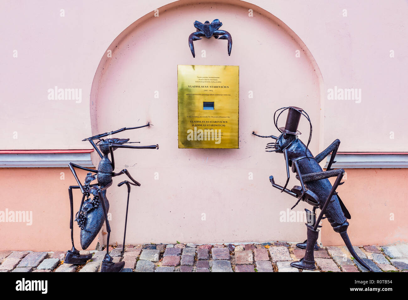 Commemorative sculpture to Ladislas Starevich. Kaunas, Kaunas County, Lithuania, Baltic states, Europe. In this building, previusly the Museum of Kaun Stock Photo