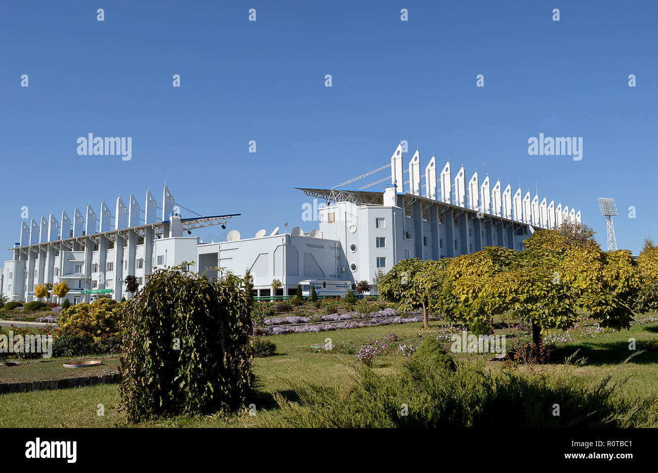 TIRASPOL, TRANSNISTRIA - 7 OCTOBER 2018: Sheriff Stadium is home to FC Sheriff Tiraspol who play in the Moldovan football league. Stock Photo