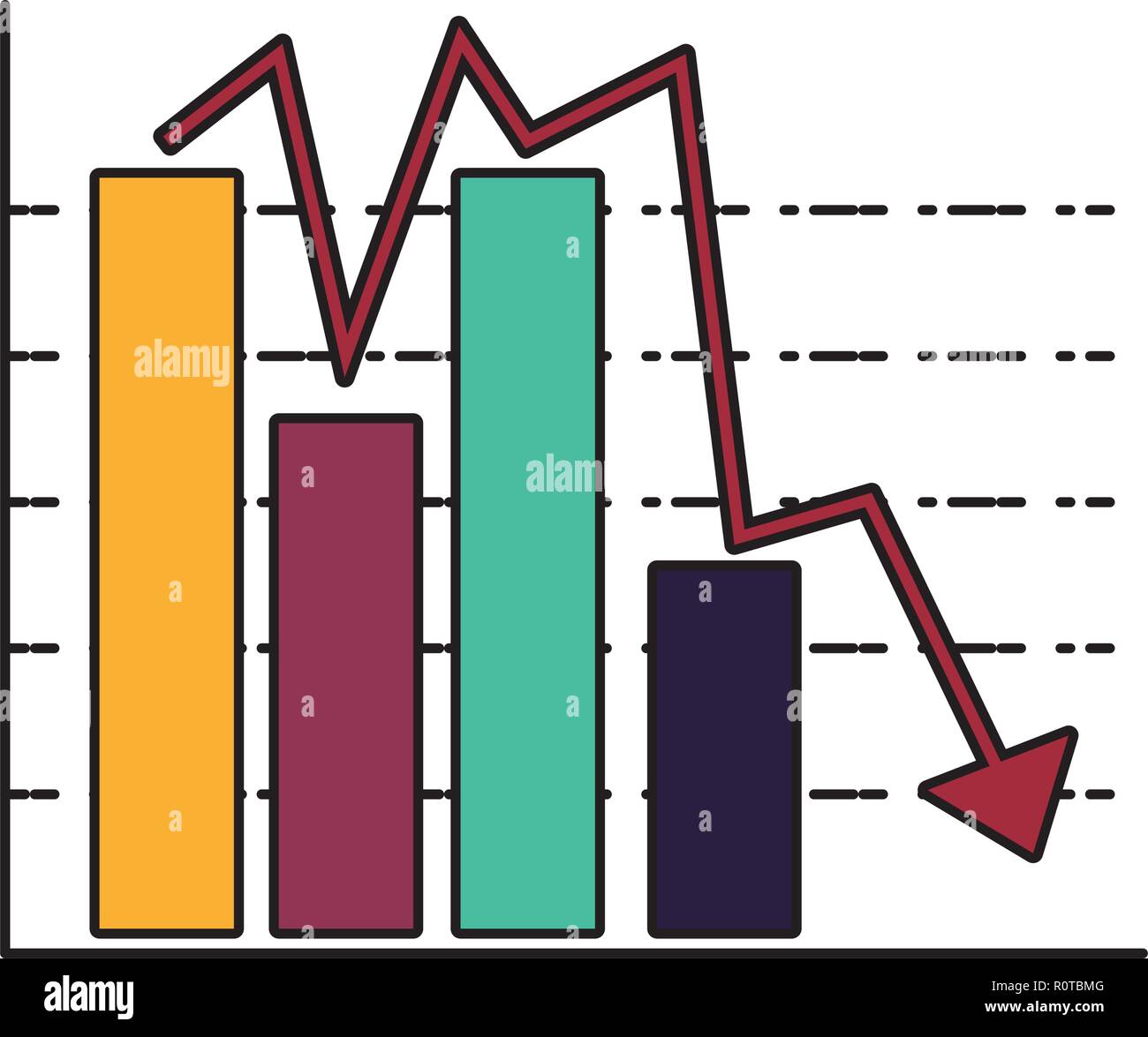 statistical graphics in bars with arrow down vector illustration design Stock Vector