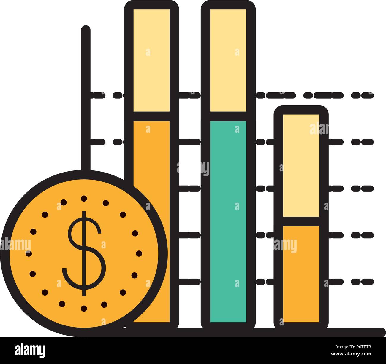 statistical graphic in bars with coin vector illustration design Stock ...