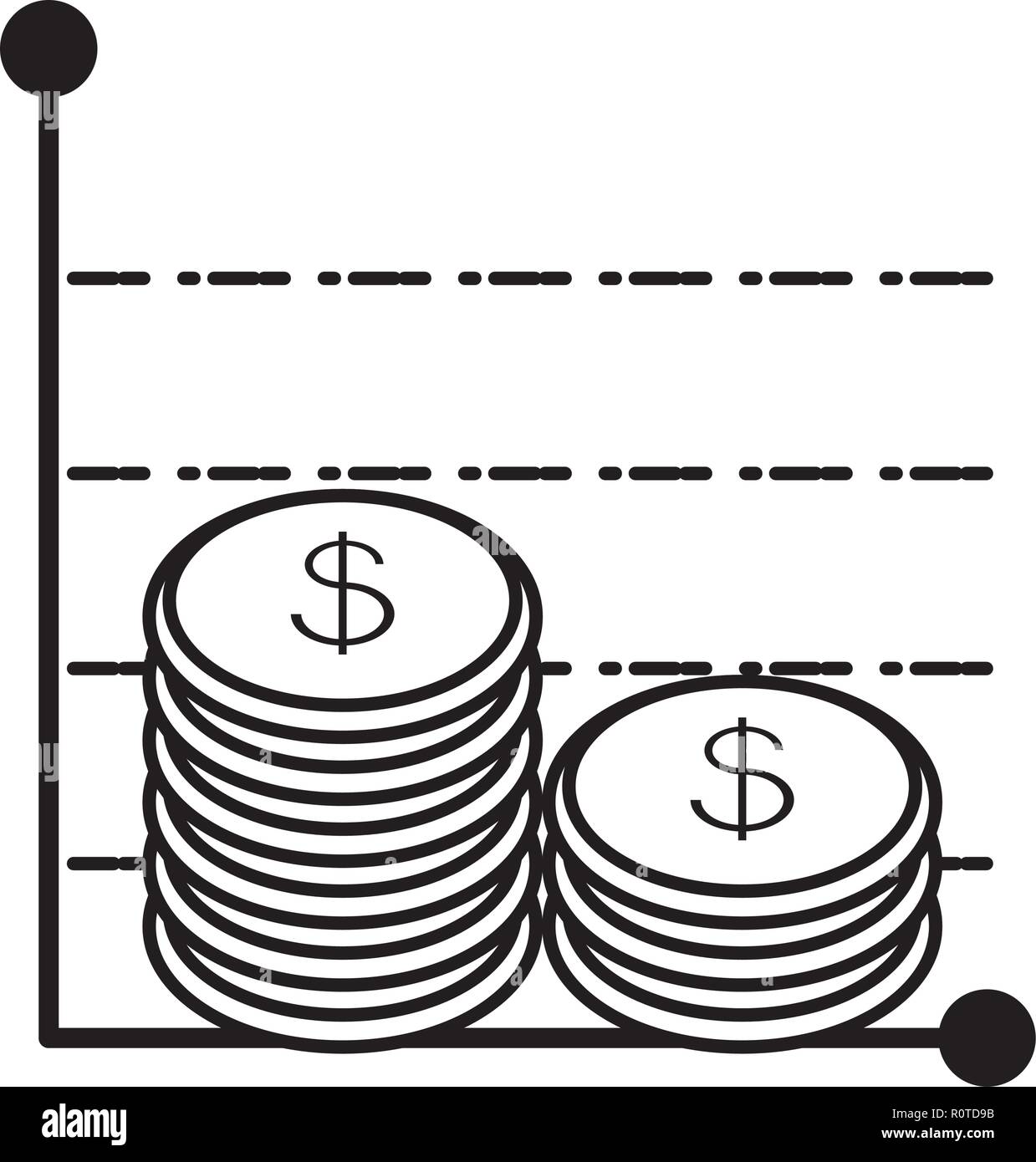 statistical graphic in bars with coins vector illustration design Stock ...