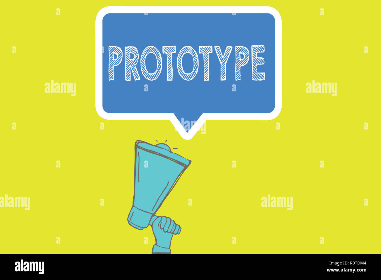 Handwriting text writing Prototype. Concept meaning Preliminary project design version of device vehicle product. Stock Photo