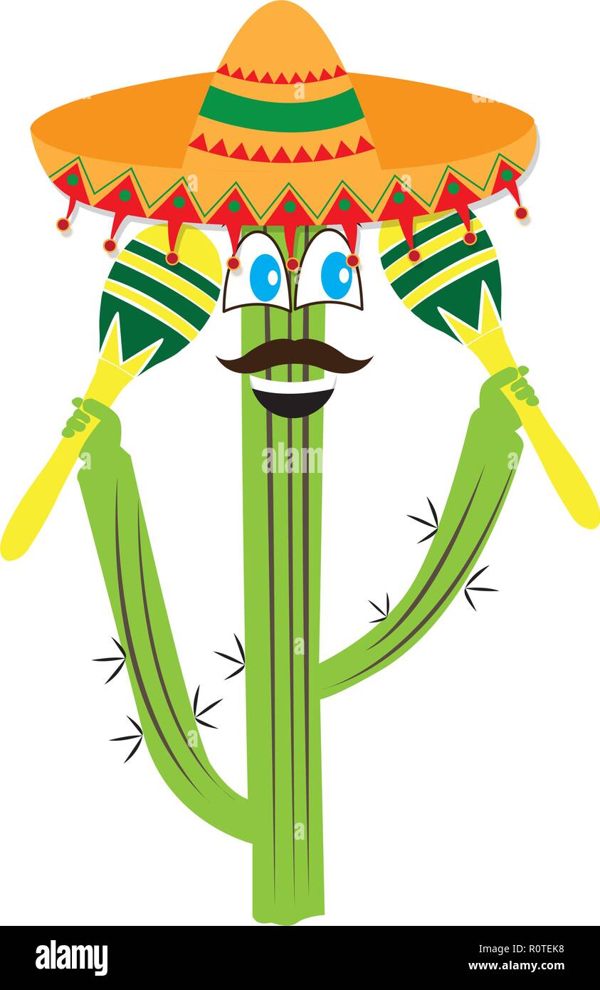 Happy cactus with a mexican hat and maracas Stock Vector Image & Art ...