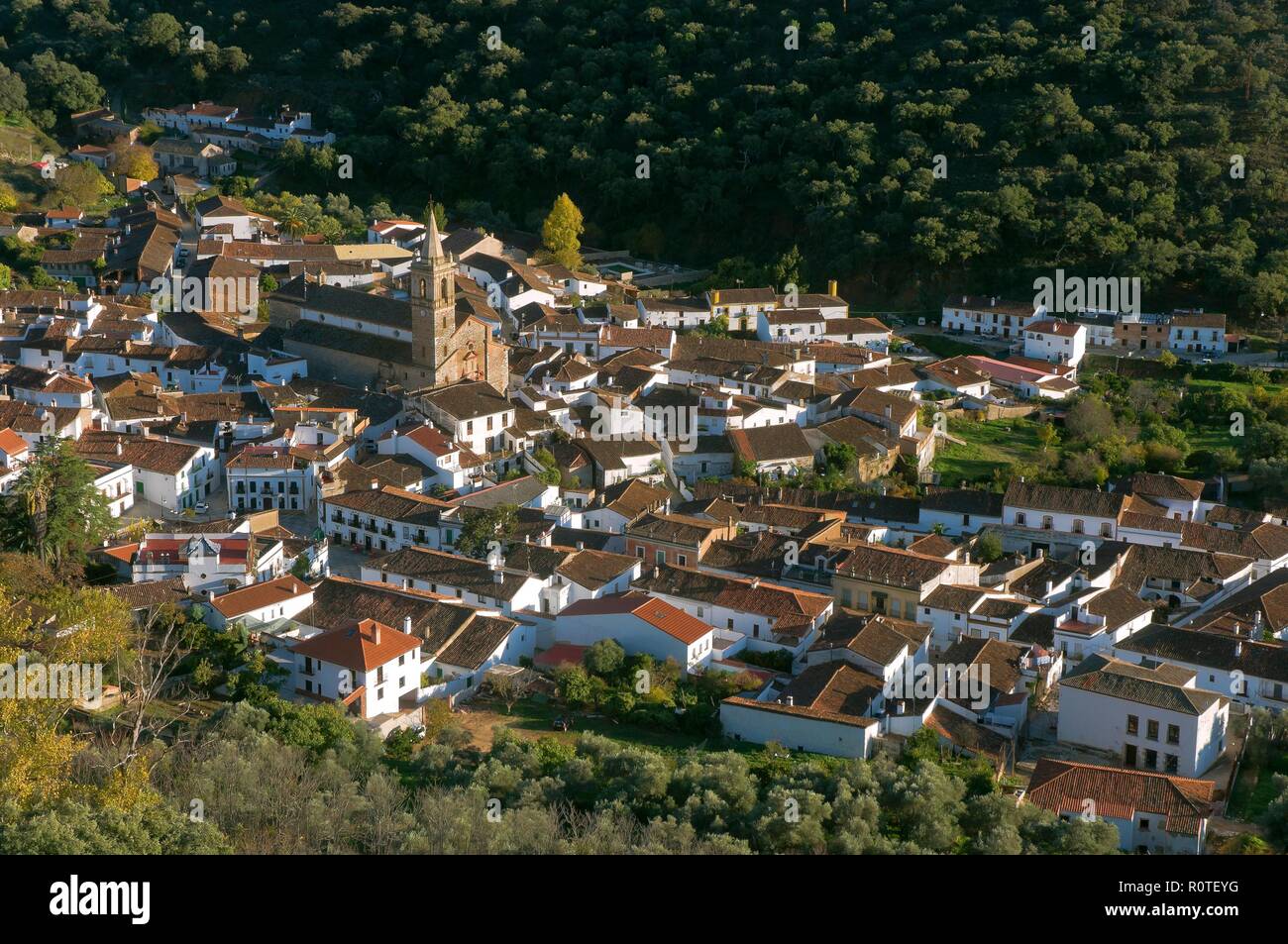 Panoramic view, Alajar, Huelva province, Region of Andalusia, Spain, Europe. Stock Photo
