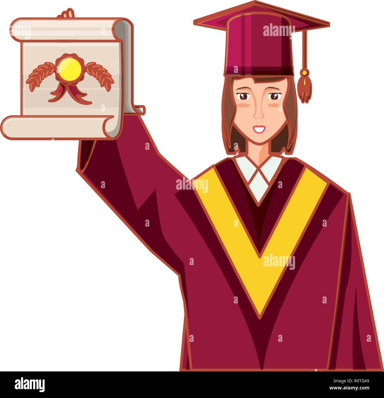 young woman graduated with diploma vector illustration design Stock ...