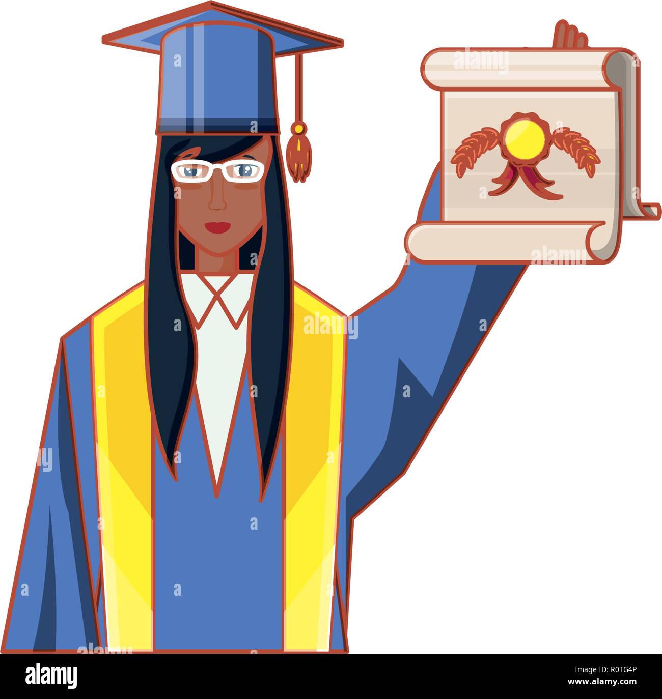 young woman graduated with diploma vector illustration design Stock ...