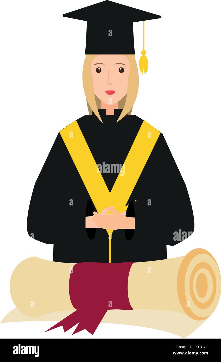 young woman graduated with diploma vector illustration design Stock ...