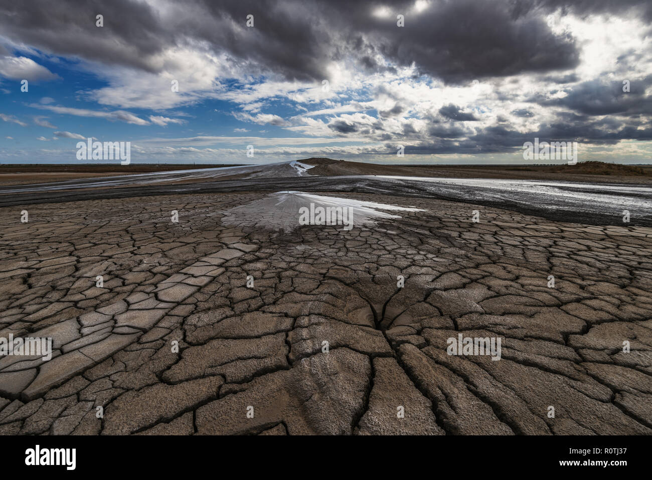 Mud volcanoes, cracked earth Stock Photo