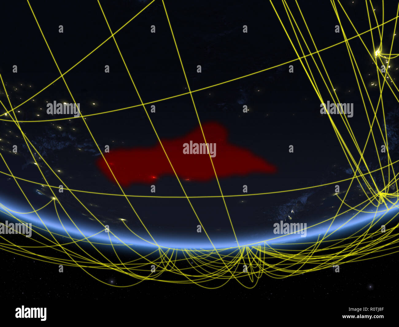 Central Africa on model of planet Earth at night with network ...
