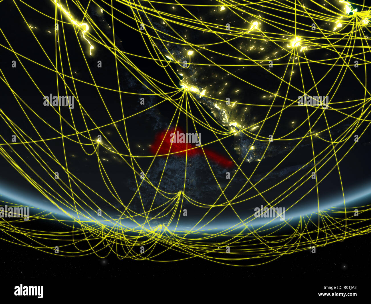 Eritrea on model of planet Earth at night with network representing ...