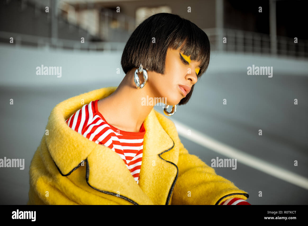 Atypical African American canting her head and showing neck Stock Photo