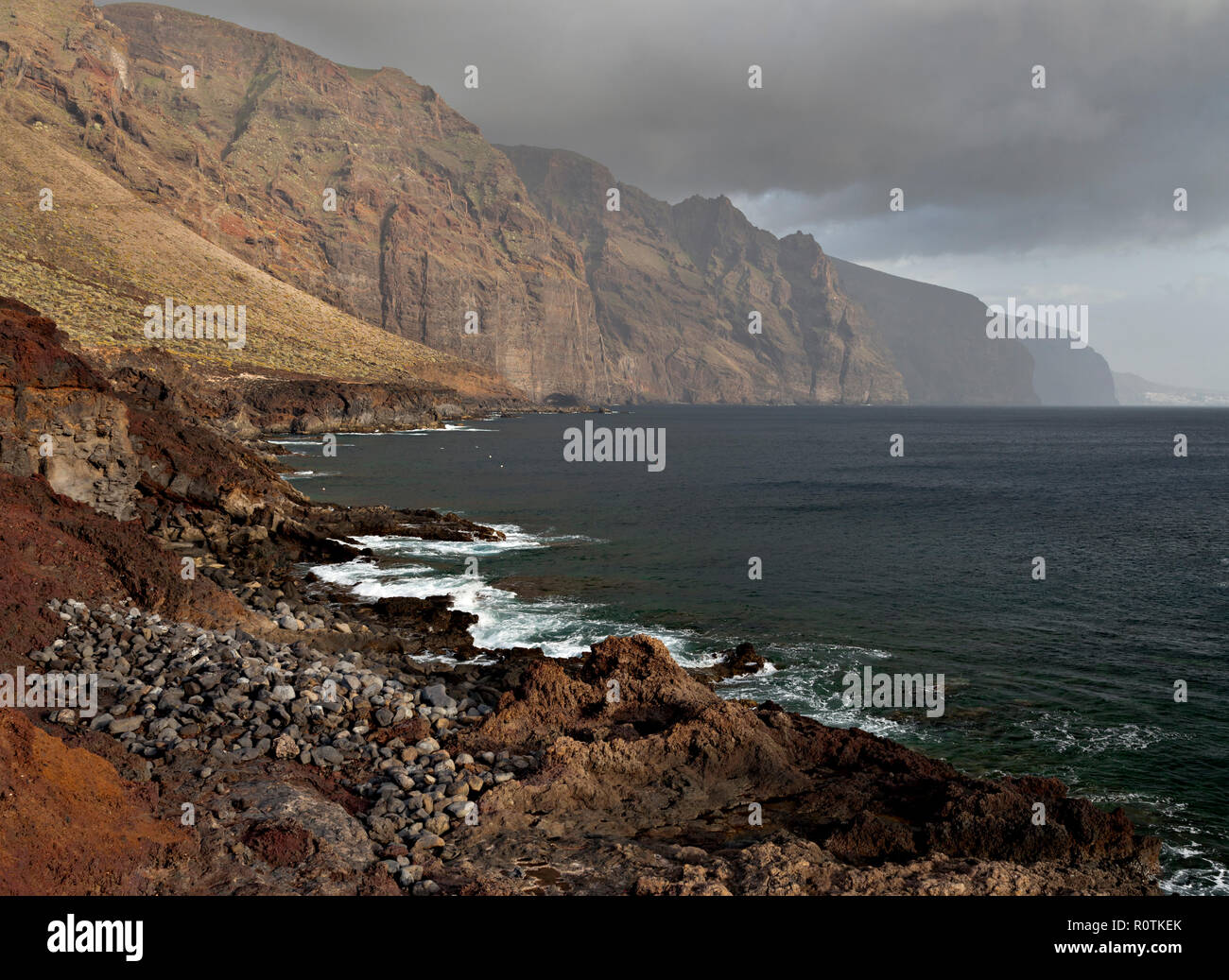 Sea cliffs at Punta de Teno on the Atlantic coast of Tenerife in the Canary Islands Stock Photo