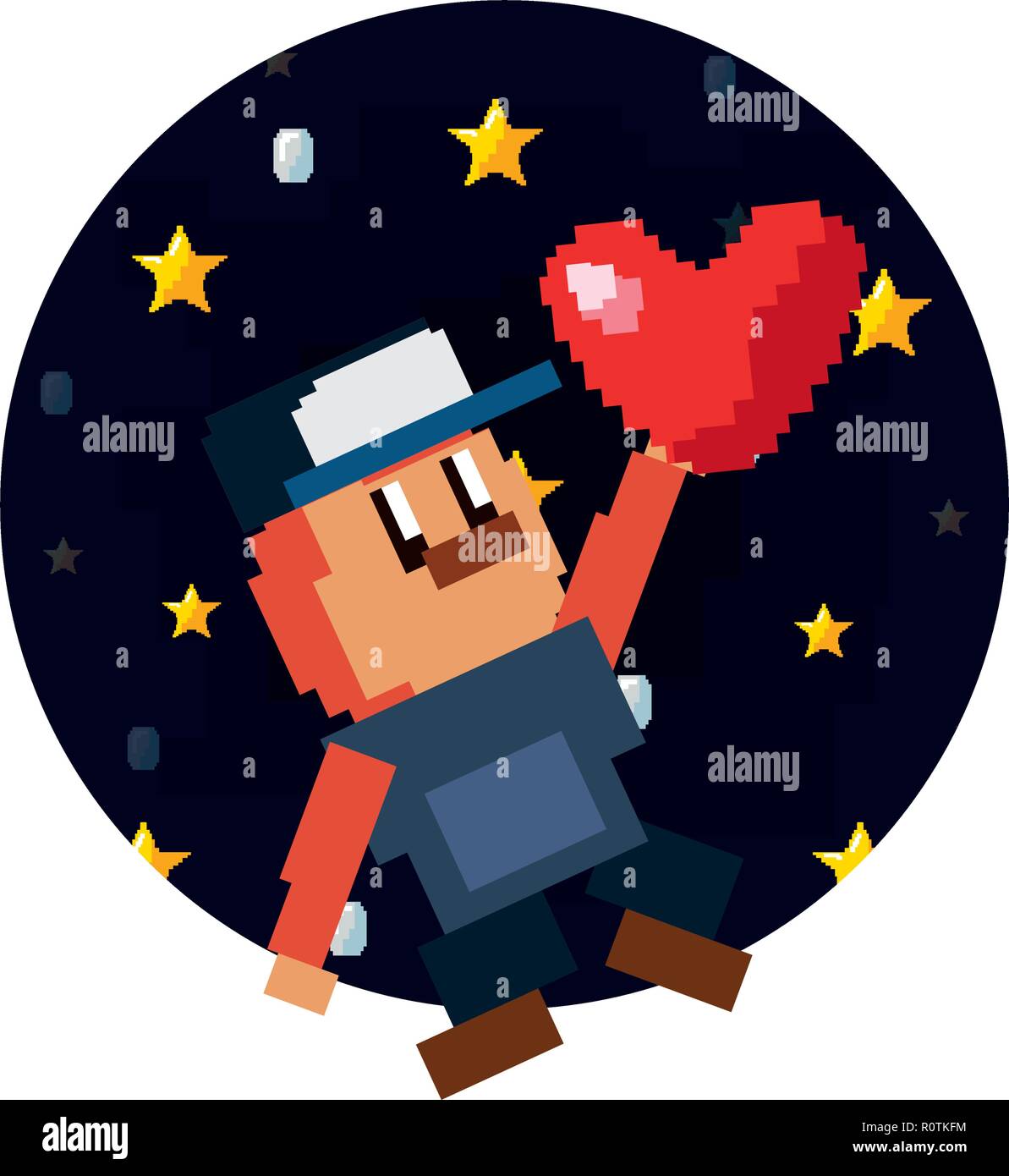 character with heart pixel video game vector illustration Stock Vector ...