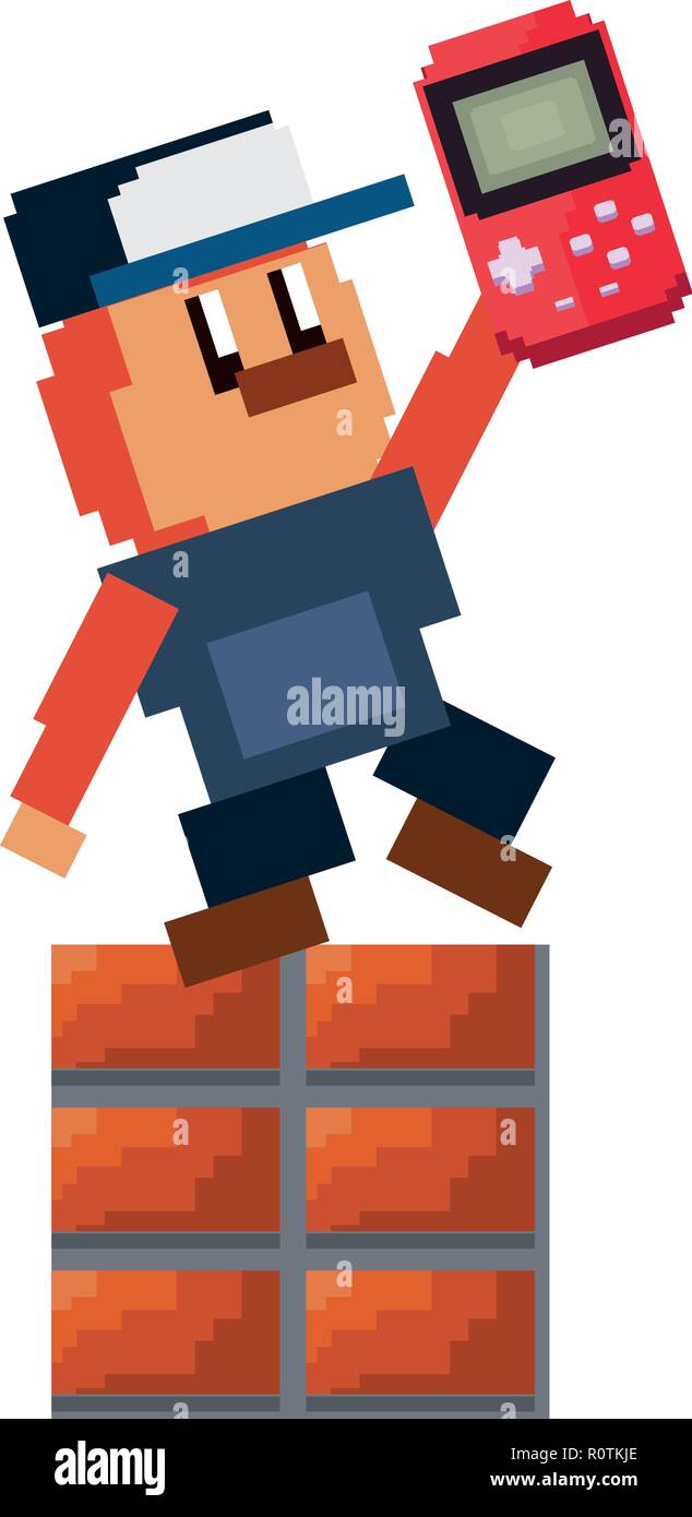 character with console pixel video game vector illustration Stock ...