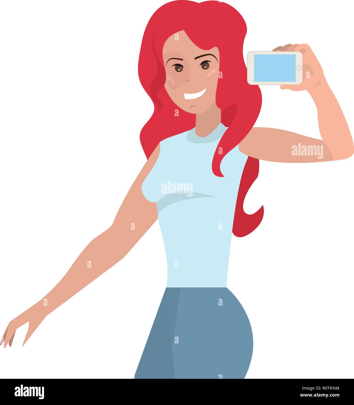 woman taking a selfie with the mobile vector illustration Stock Vector