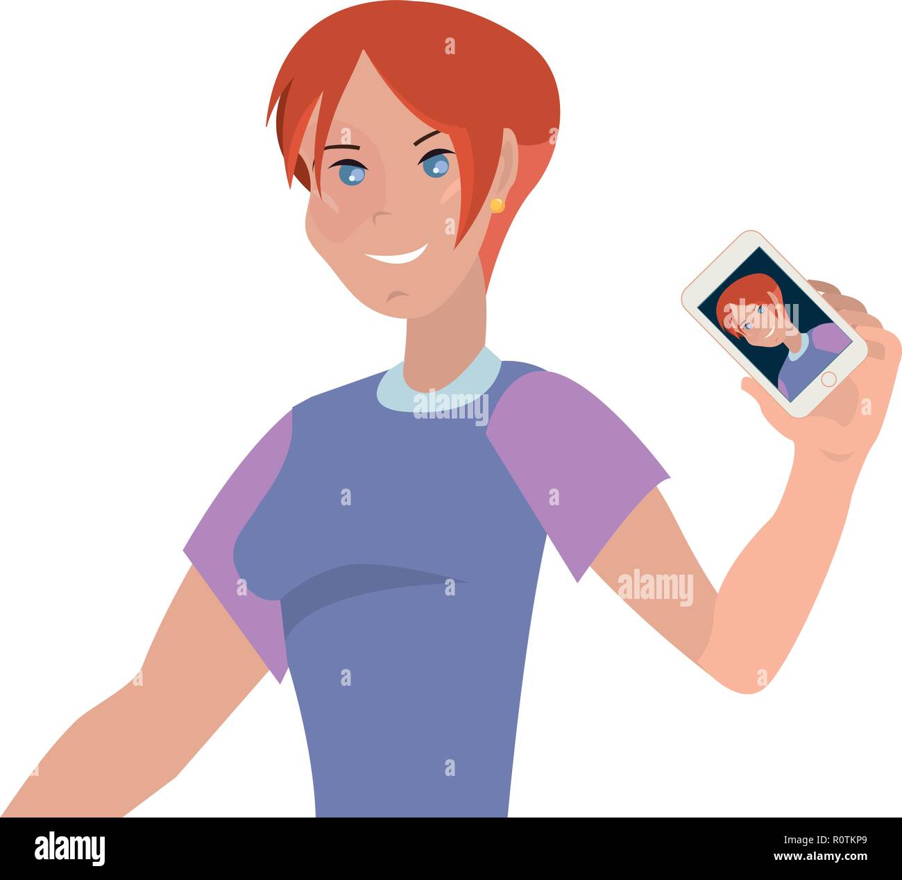woman taking a selfie with the mobile vector illustration Stock Vector