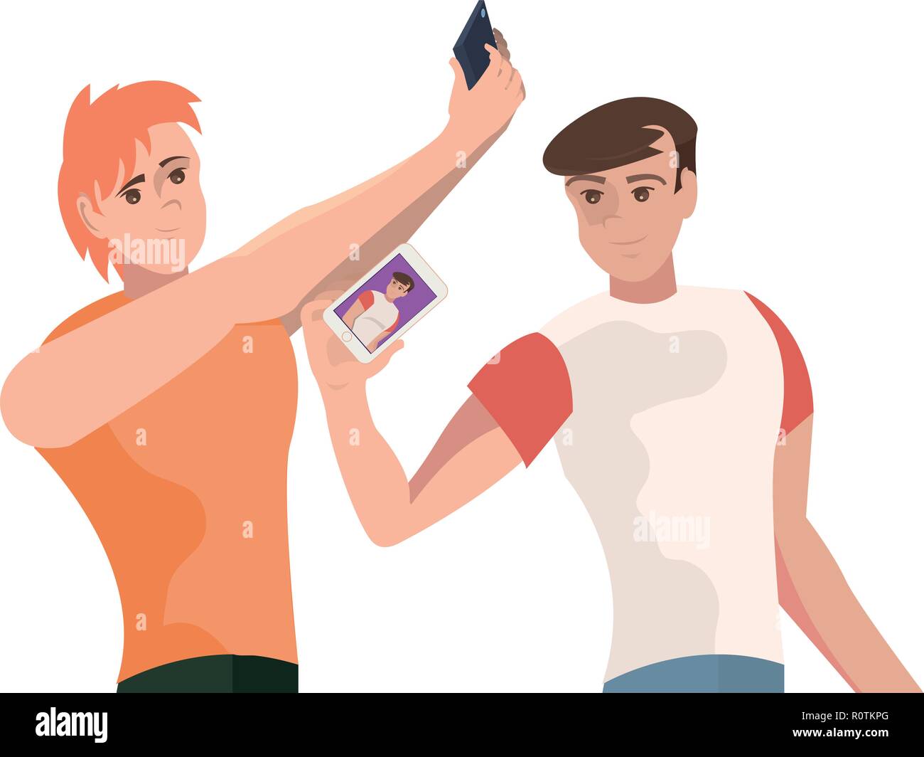 two young men with mobile taking photo vector illustration Stock Vector ...
