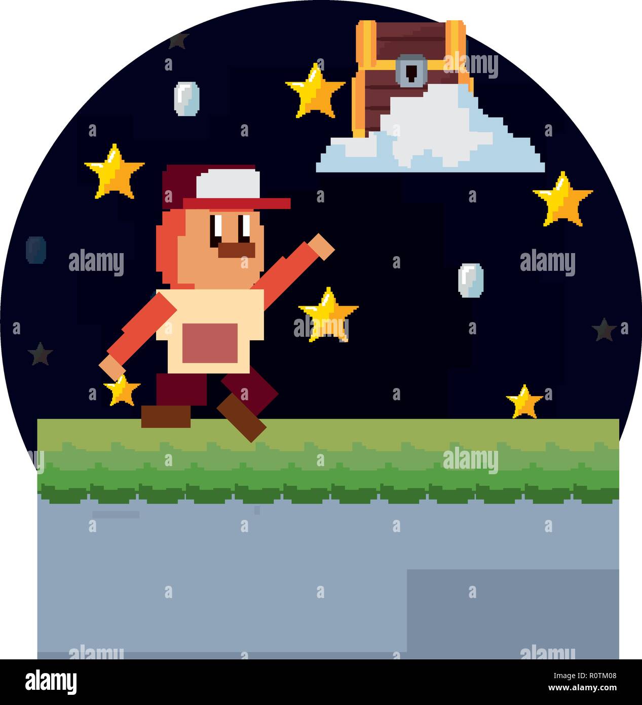 character and chest cloud pixel video game vector illustration Stock Vector