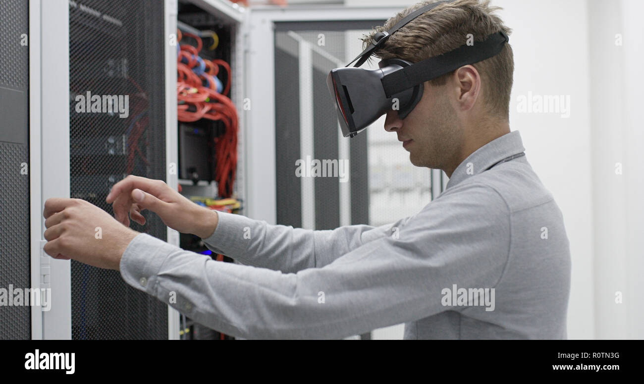VR glasses and data center Stock Photo