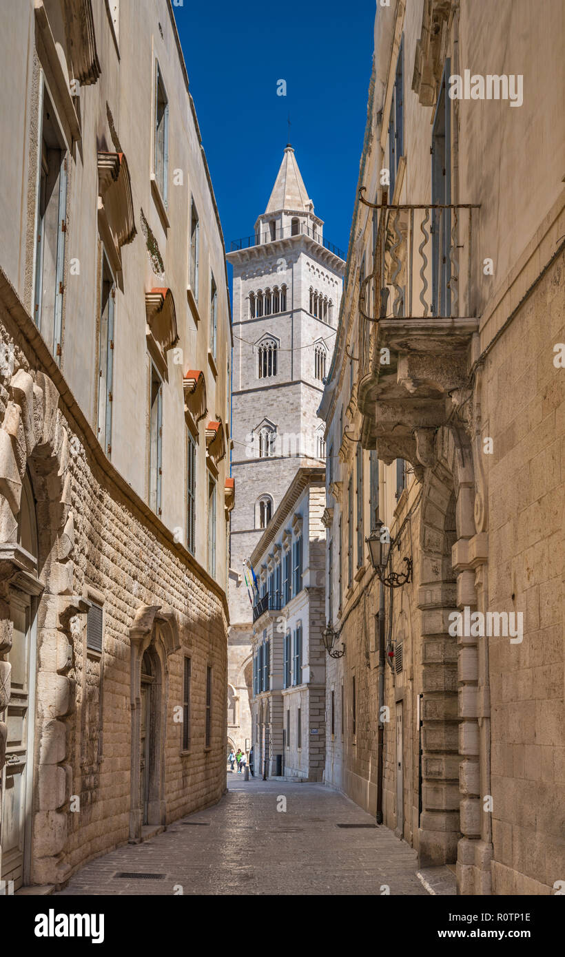 Via Giovanni Beltrani, Cathedral in distance, Trani, Apulia, Italy Stock Photo