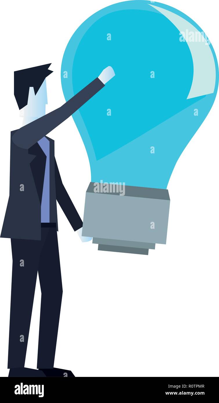 businessman holding bulb idea creativity vector illustration Stock ...