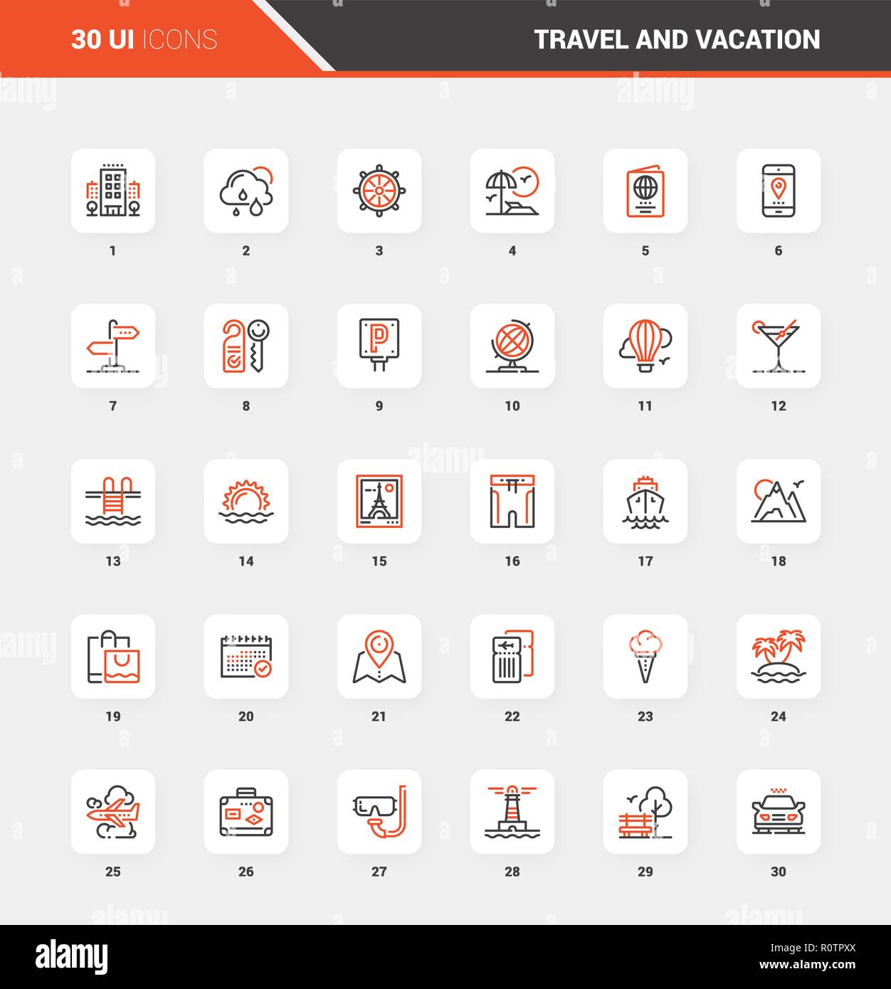 Travel and Vacation Flat Line Web Icon Concepts Stock Vector Image ...