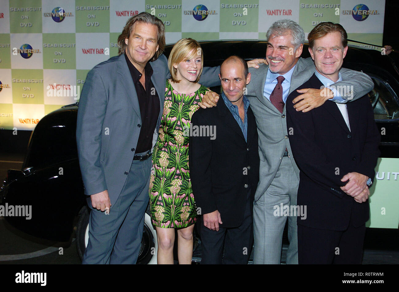 The cast of Seabiscuit ( Jeff Bridge, Elizabeth Banks, Gary Stevens, Gary Ross and William H. Macy )at the party to celebrate the release of ' Seabisc Stock Photo