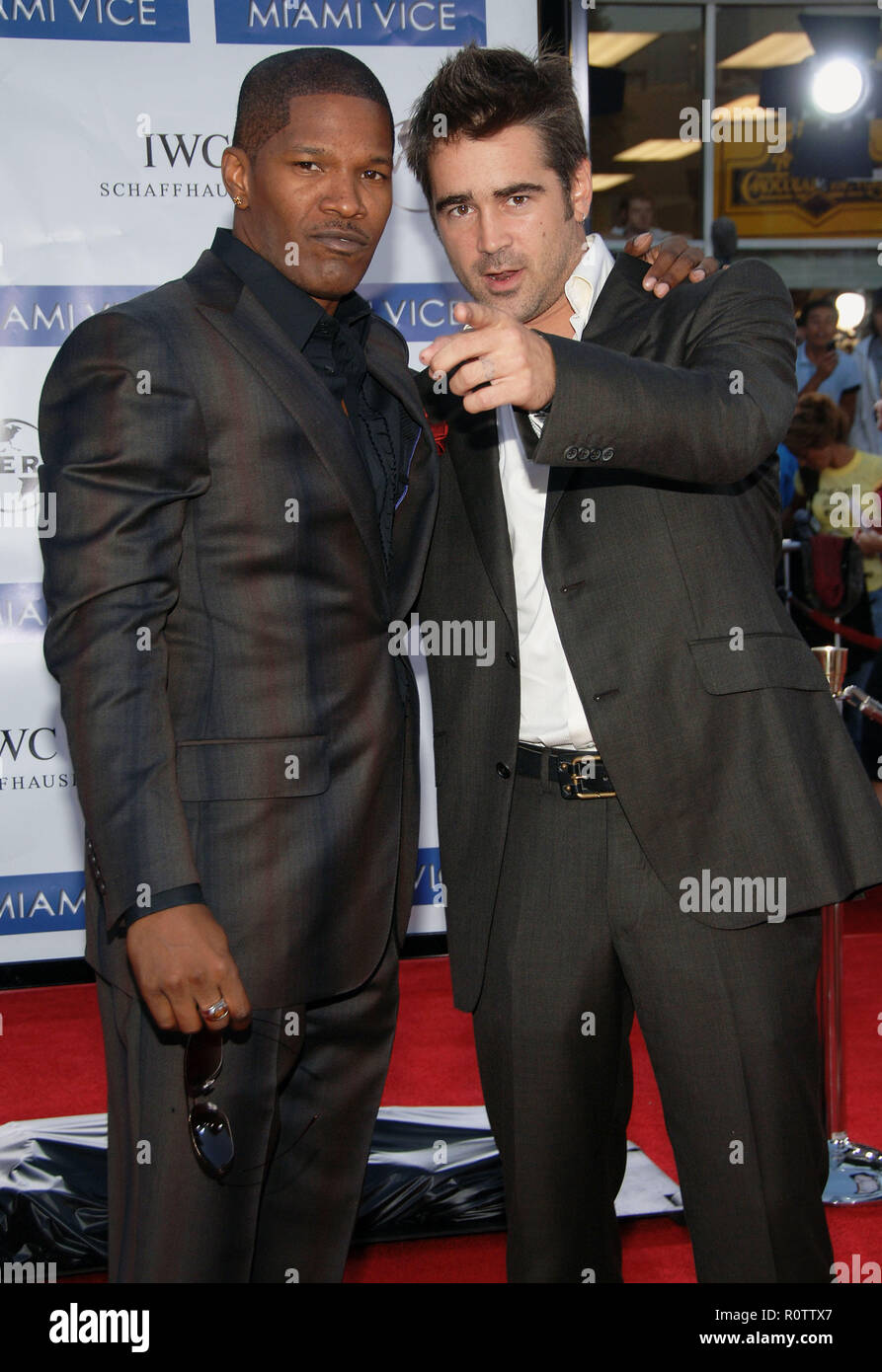 Jamie Foxx and Colin Farrell arriving at the MIAMI VICE Premiere at the