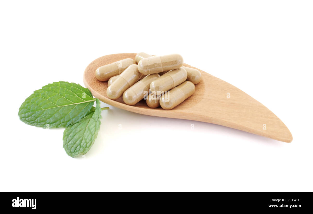 mint leaves and drug isolated on white background Stock Photo Alamy