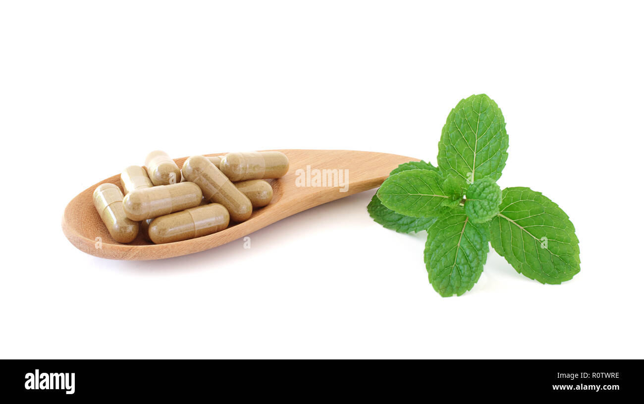 mint leaves and drug isolated on white background Stock Photo Alamy